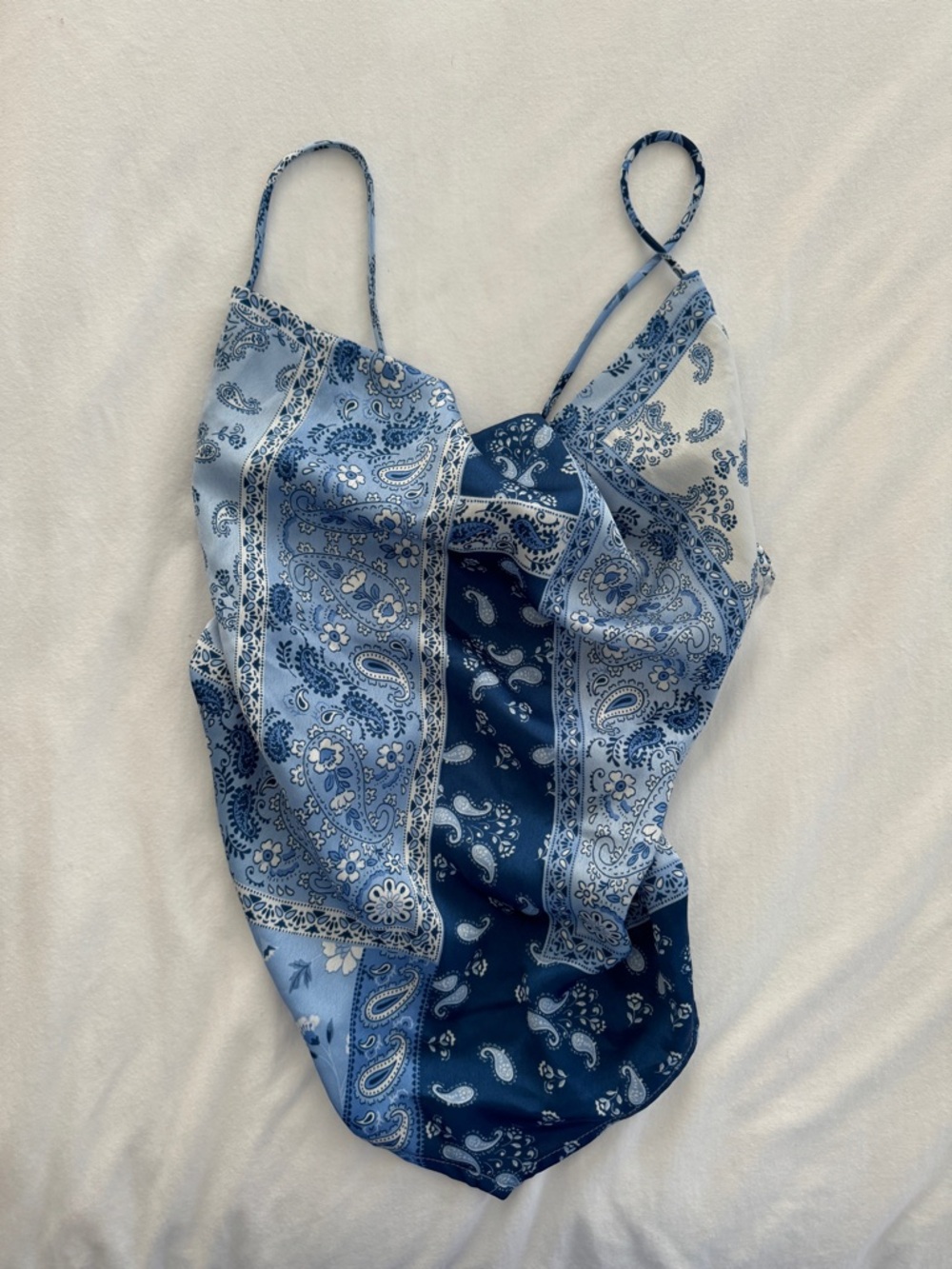 Kittenish Blue Paisley Bandana Satin Top